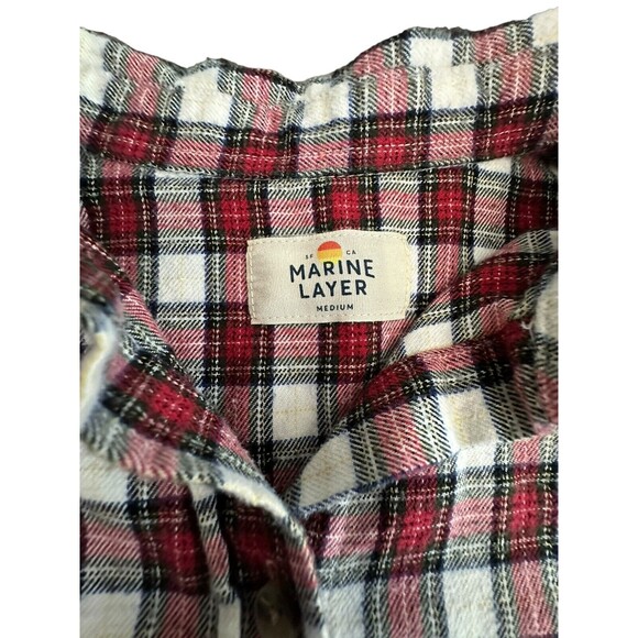 Marine Layer Shirt Women’s Sz Medium Red Check Plaid Collared Flannel Top #I7-1 - Picture 3 of 8